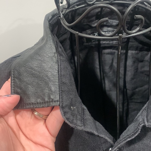 Men’s snap button down shirt with pleather detail - Picture 2 of 7